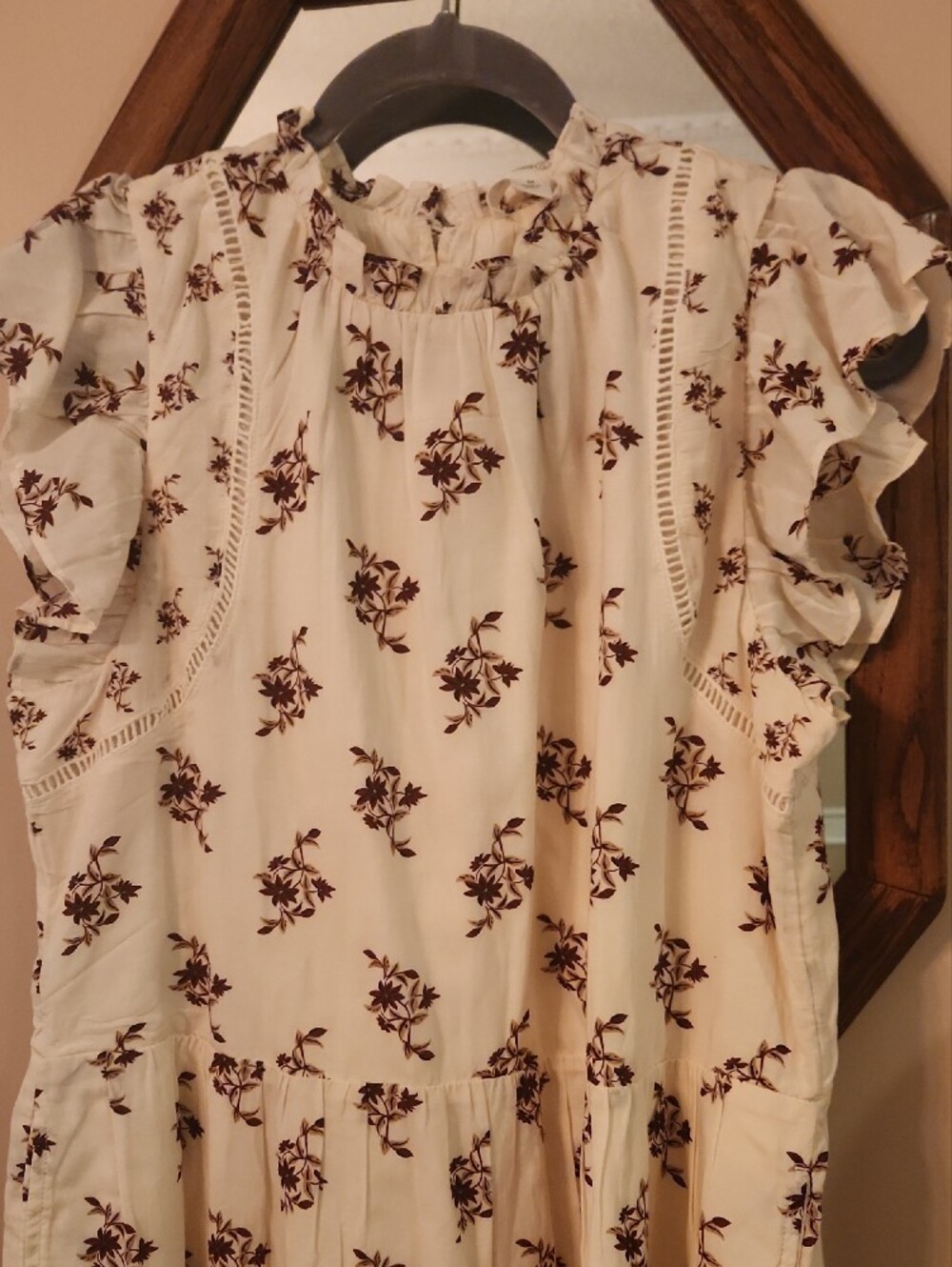 NORDSTROM! Treasure & Bond Ivory Dress with Burgundy Floral - Picture 5 of 7
